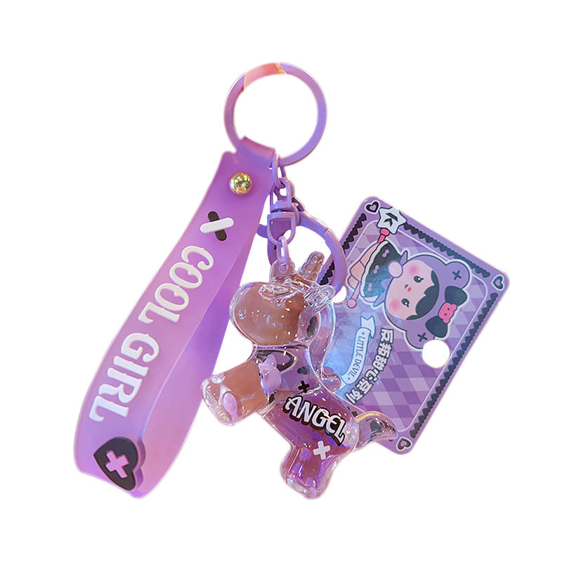 Wholesale Acrylic Cute Pony Purple Quicksand Liquid Oiled Keychain